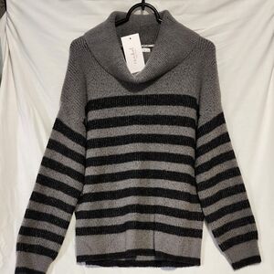 Ingrid Isabel Gray and Black Striped Cowl Neck Sweater